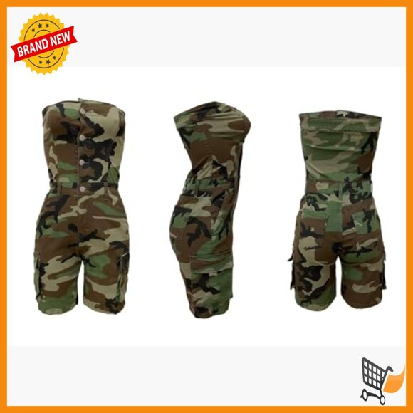 Strapless Denim Jumpsuit Cargo Corset Romper Size Small Polyester - Picture 5 of 7